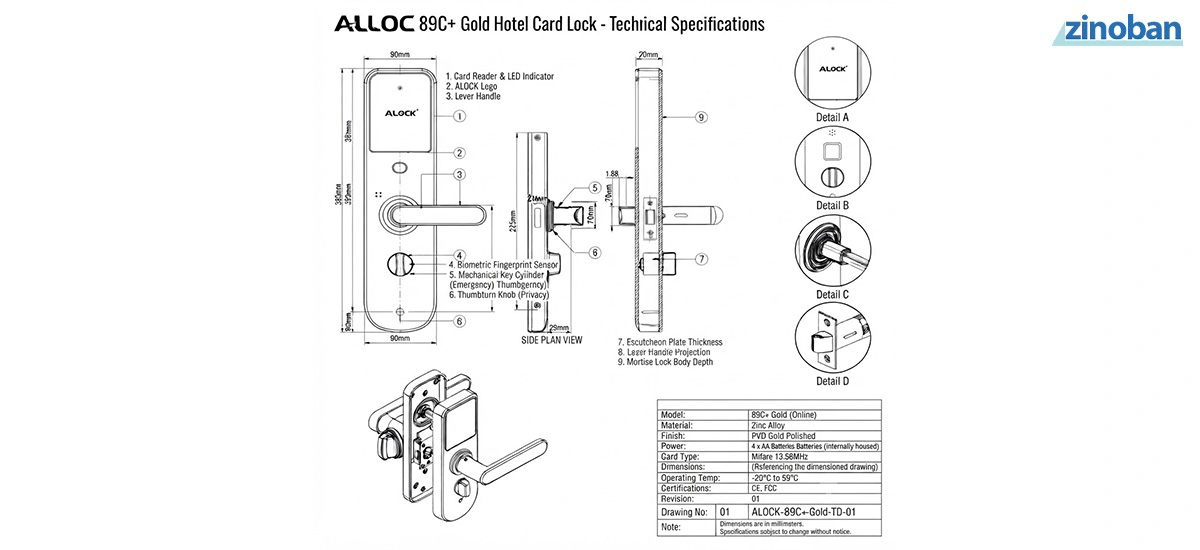 ALOCK Hotel Card Holder (Online) Model 89C+ Gold