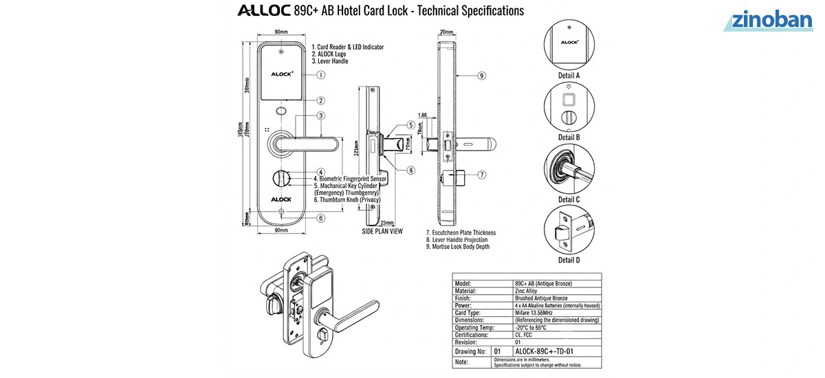 ALOCK 89C+ AB Online Hotel Card Lock Handle