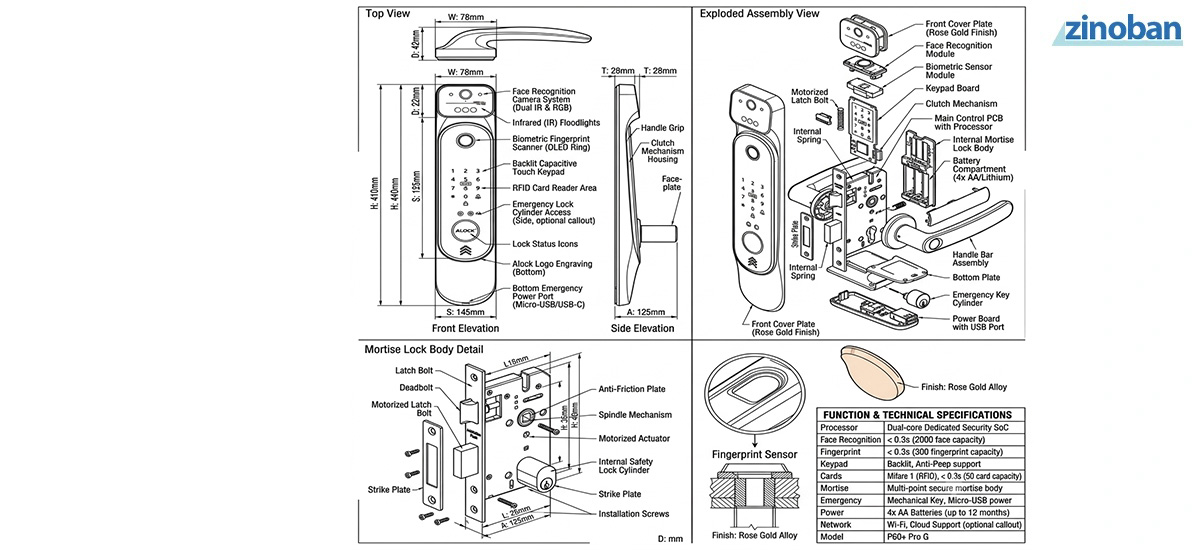 P60+ Pro G Smart Face Recognition and Fingerprint Door Lock Handle