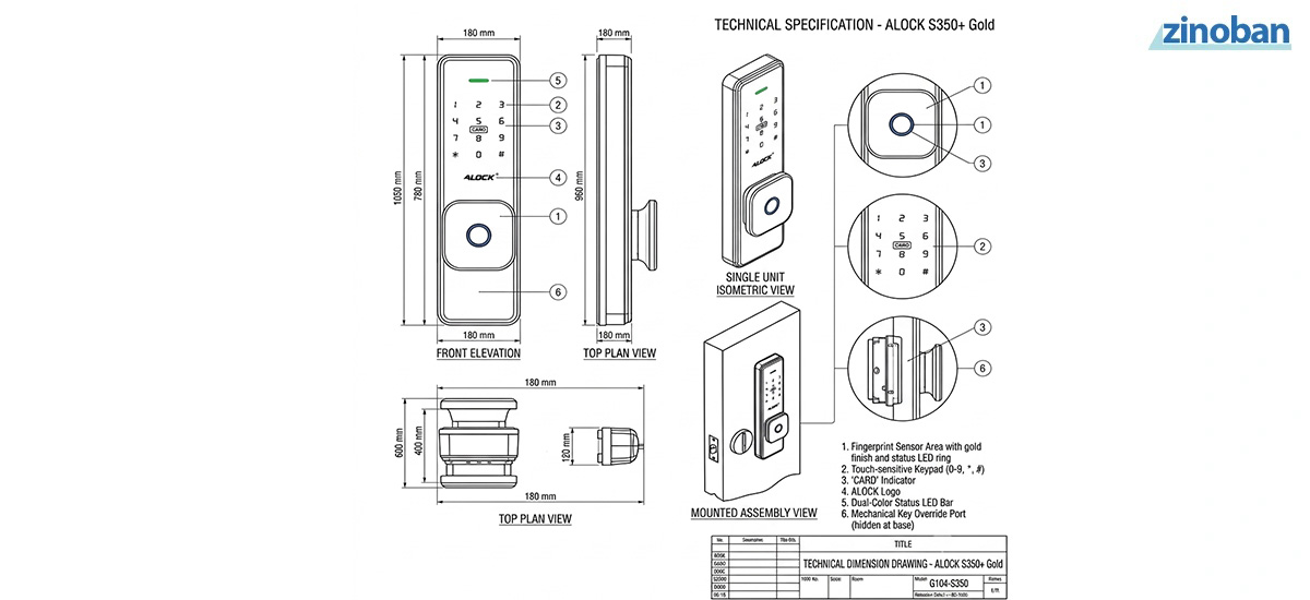 ALOCK S350 Gold Digital Fingerprint Door Lock