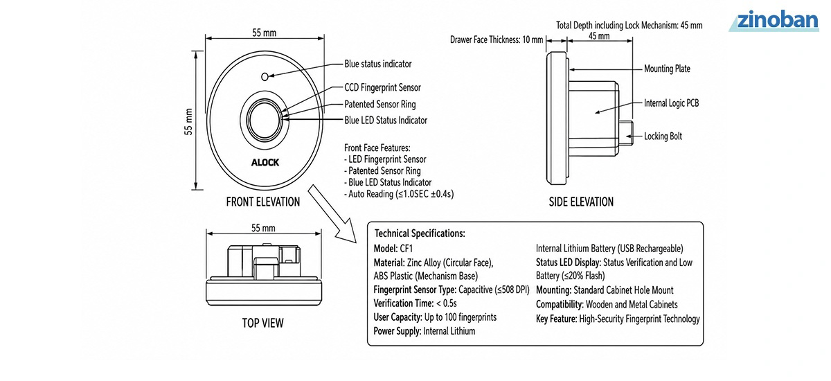 ALOCK CF1 Smart Fingerprint Cabinet Lock