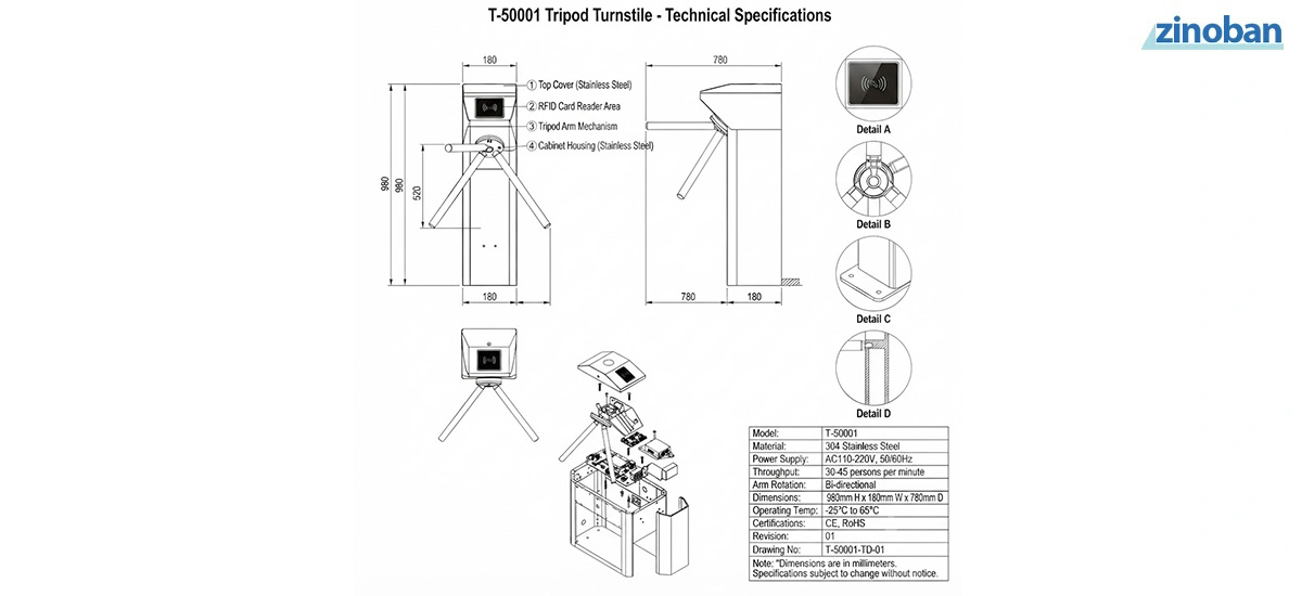 T-50001 Tripod Turnstile Gate