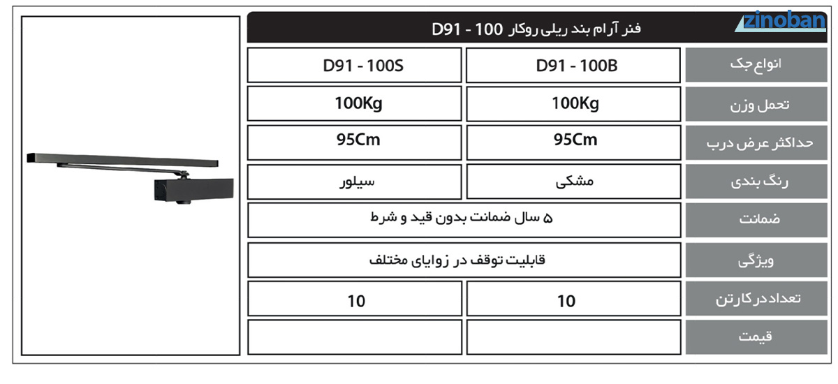خرید فنر آرام بند ریلی روکار HTN مدل D91-100 | قیمت جک ریل دار 100 کیلوگرمی سه سرعته